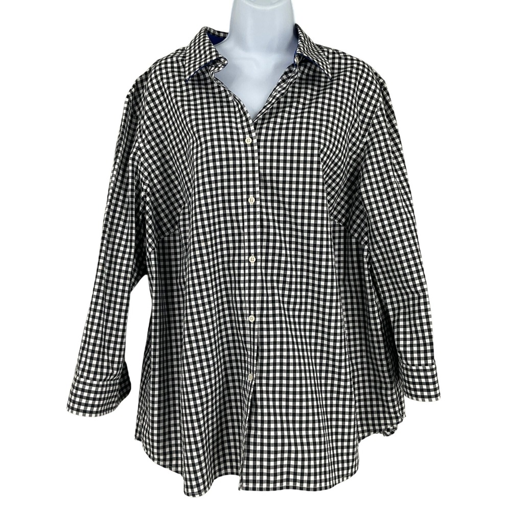 Lauren Ralph Lauren Button Down Shirt Womens 2X Black Cotton Gingham Preppy
